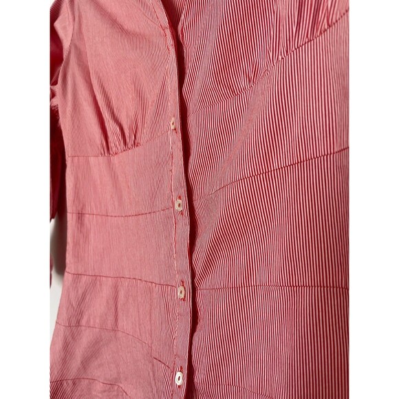 Zara Womens Size Medium Bell Sleeve Orange Stripe Button Down Shirt Blouse Top - Picture 4 of 5